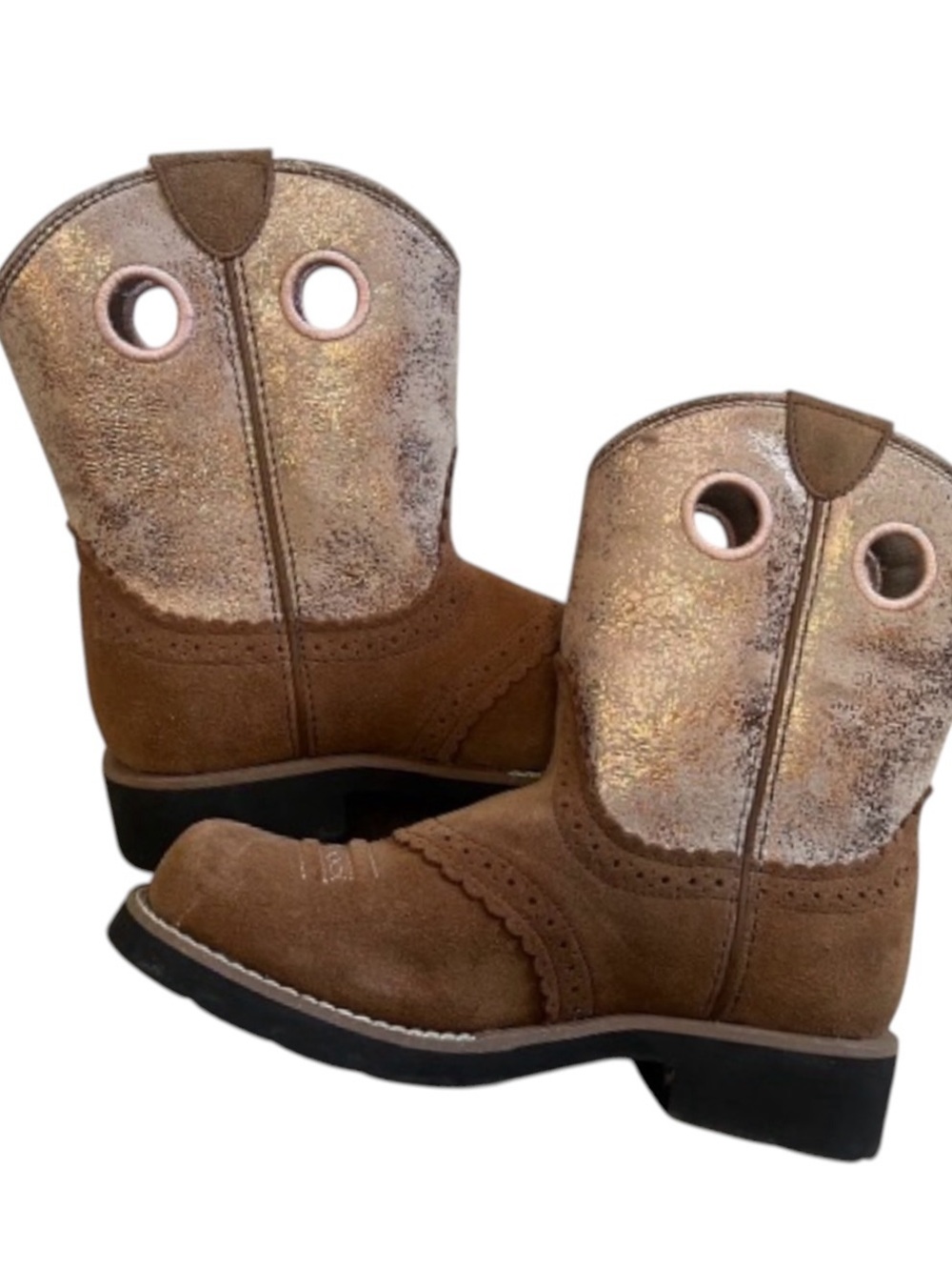 Ariat Girls Size 2.5 Western Cowboy Boots Brown Rose Gold Metallic Cowgirl - Picture 4 of 9